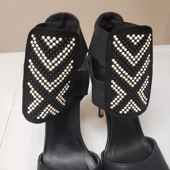Michael Antonio Black Stiletto Open Toe Cutout Padded Beaded Shoe 7.5 PO G - Picture 3 of 14